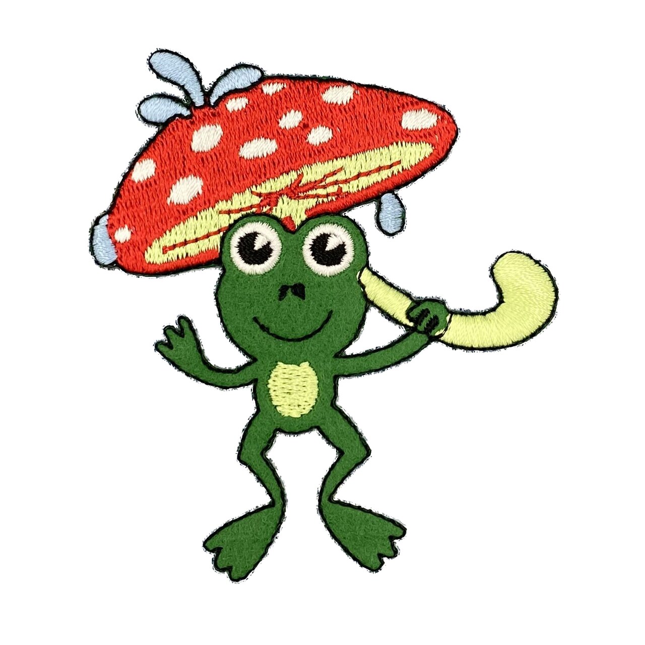 Rainy Day Holding a Red Mushroom Umbrella, Embroidered, Iron on Patch